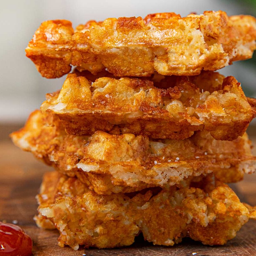 Tater Tot Waffles in a stack