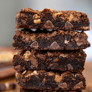 butter candy pieces in brownies stacked on one another