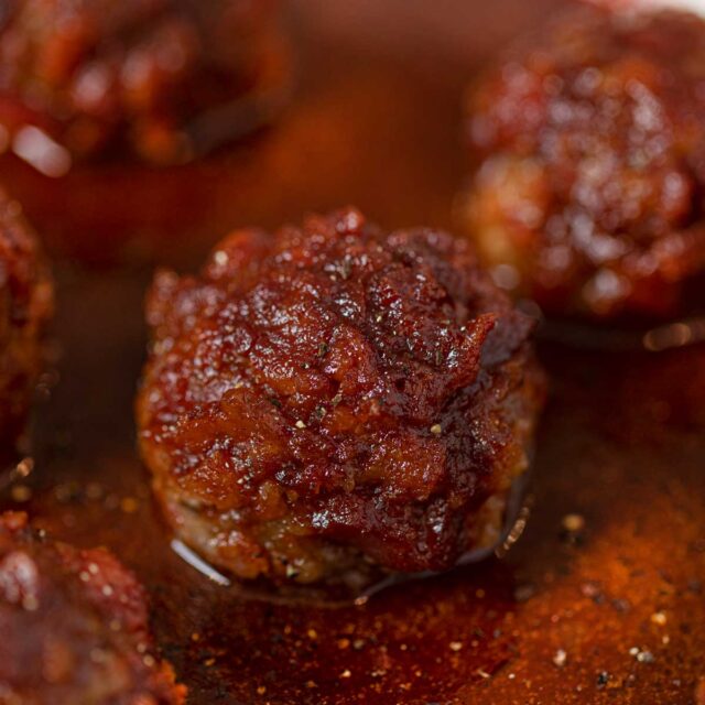 BBQ Bacon Meatballs in pan