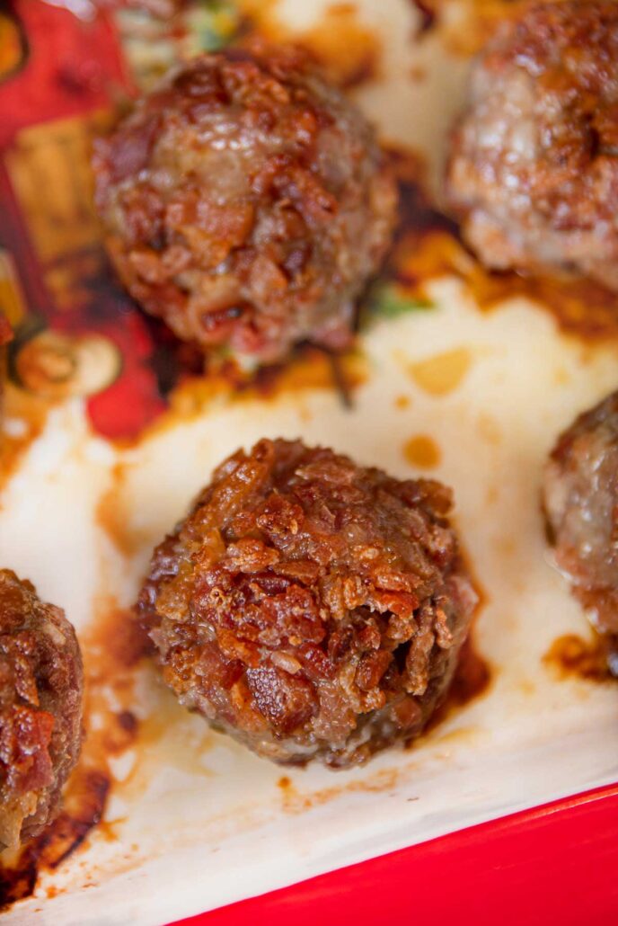 BBQ Bacon Meatballs in baking dish