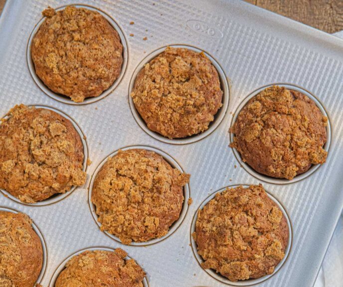 Banana Crumb Muffins in muffin tin