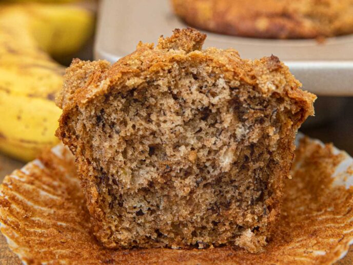 Banana Crumb Muffin with bite removed