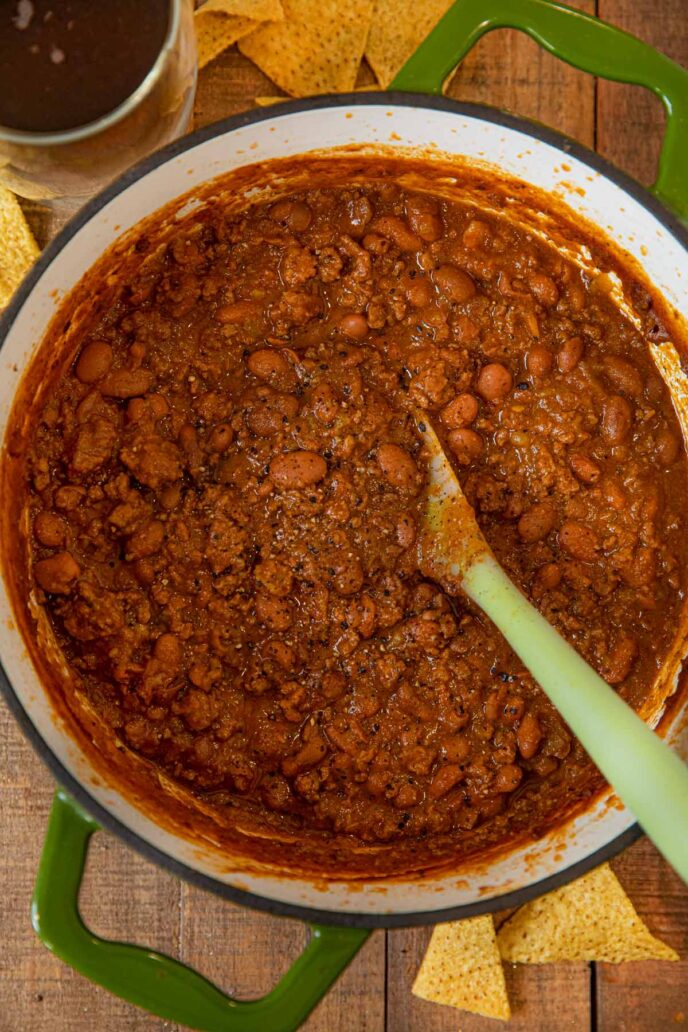 Beef and Beer Chili in pot