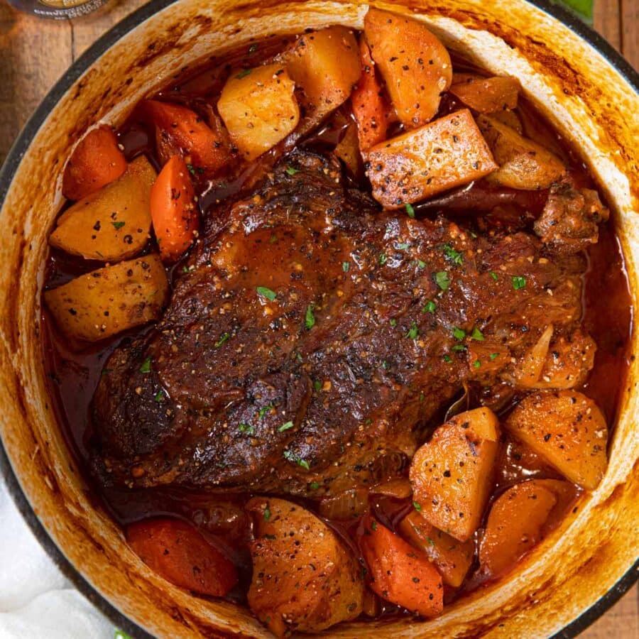 Beer Braised Pot Roast in pot