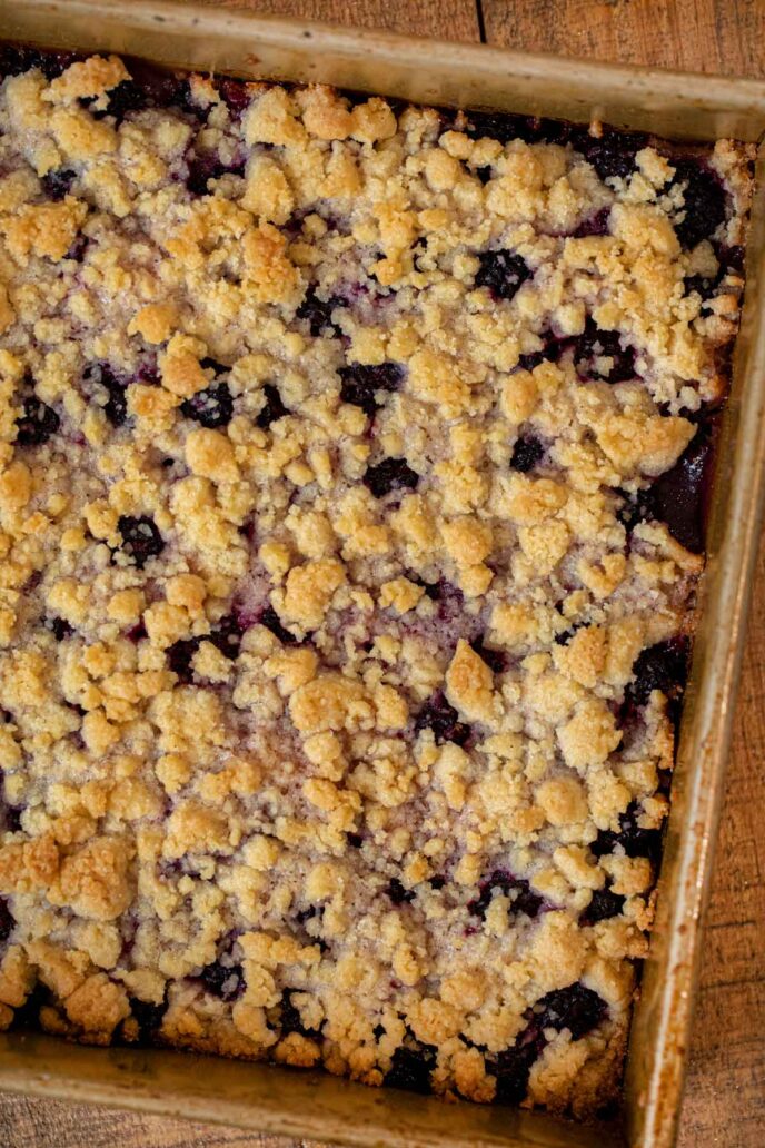 Blackberry Crumb Bars in baking pan