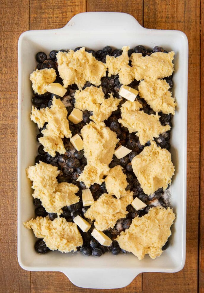 Blueberry Cobbler in baking dish