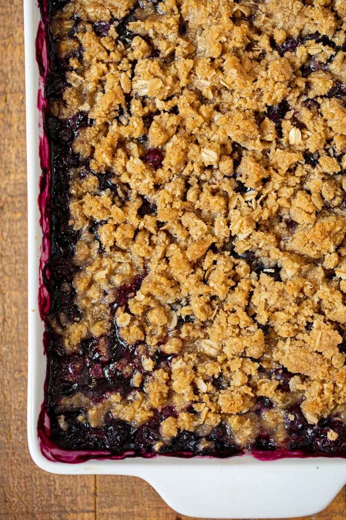 Blueberry Crisp in baking dish