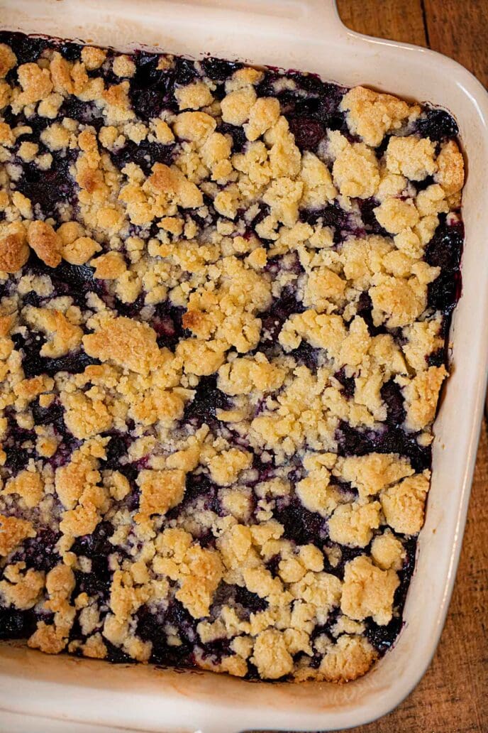 Blueberry Crumb Bar in baking dish