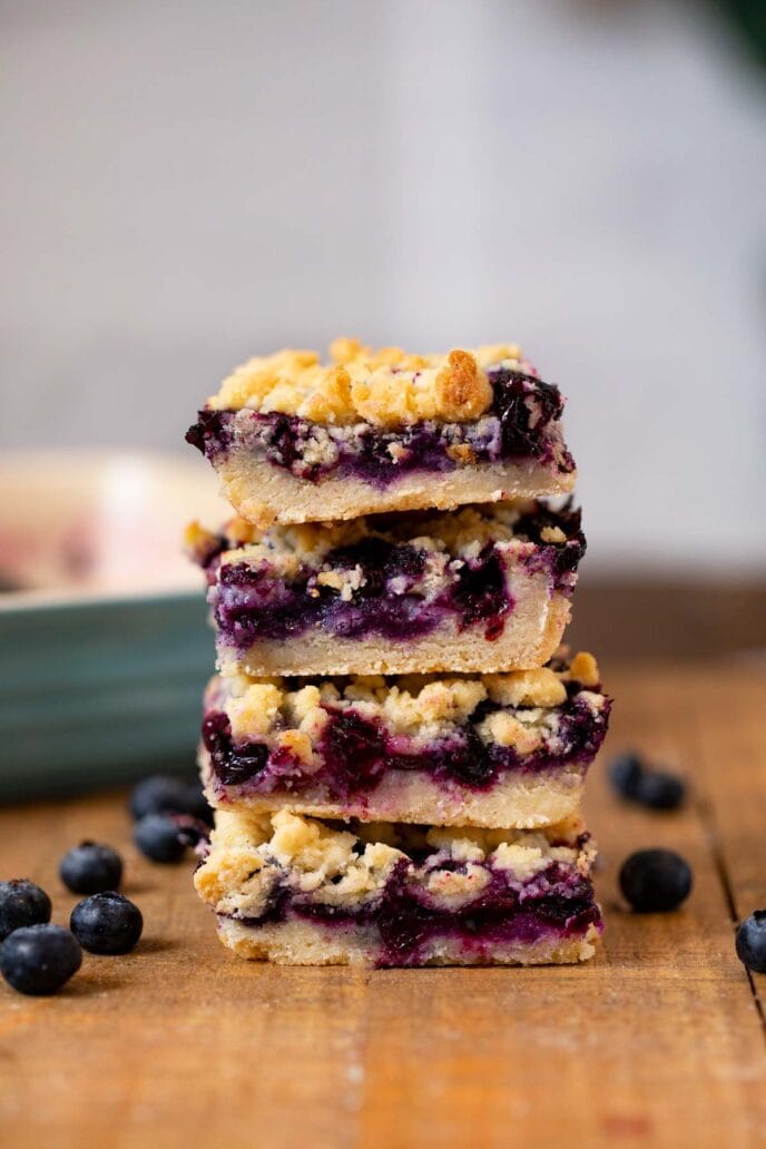 Blueberry Crumb Bars in stack