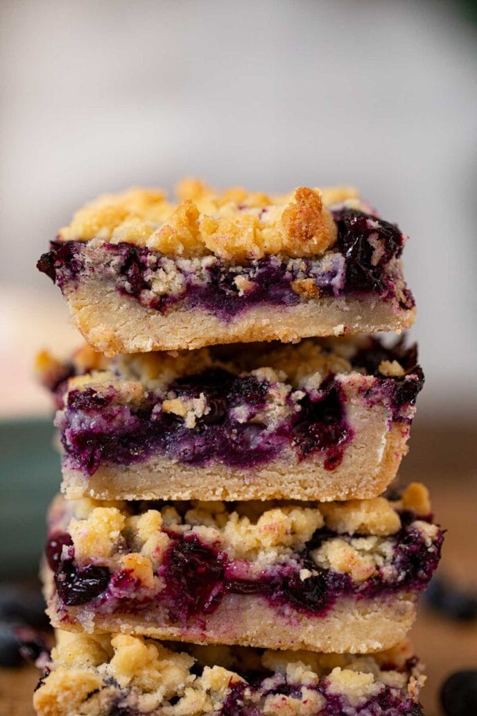 Blueberry Crumb Bars in stack