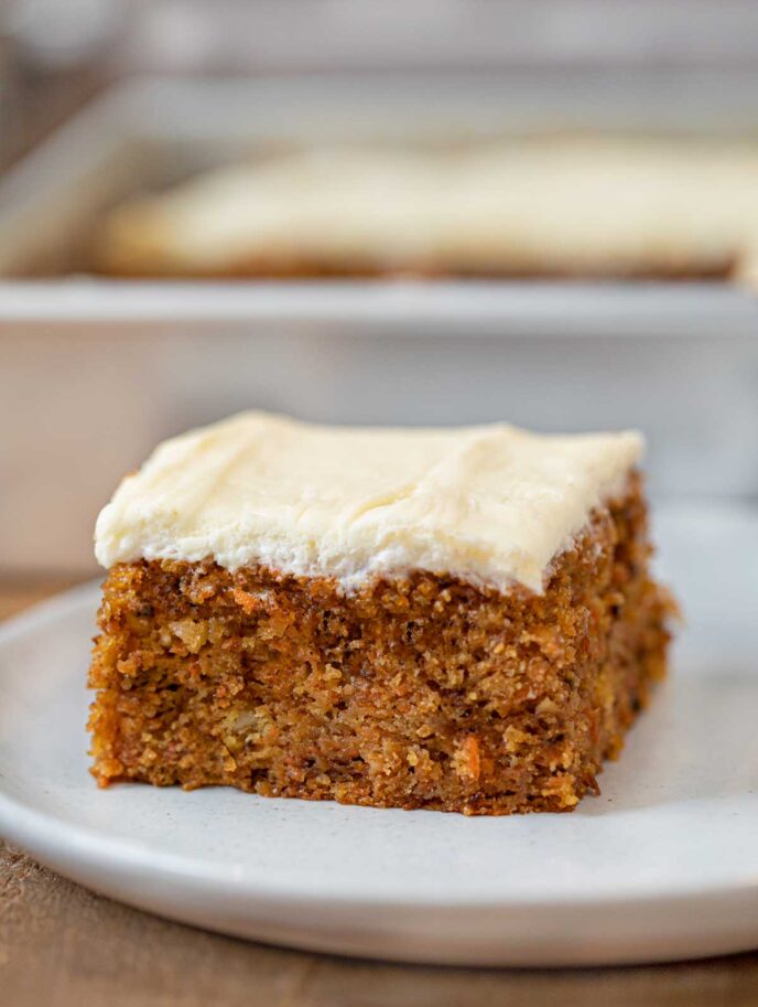 Carrot Sheet Cake slice on plate