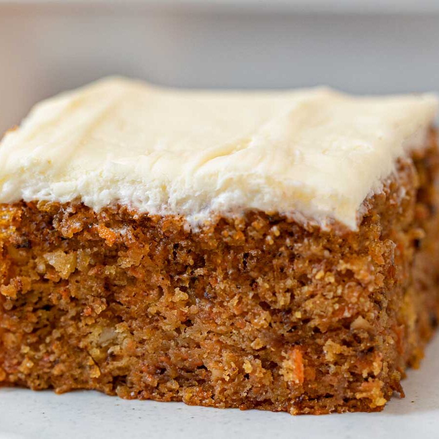 Carrot Sheet Cake slice on plate