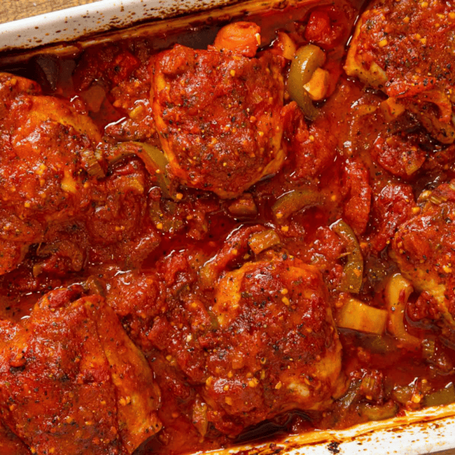 baking dish with chicken