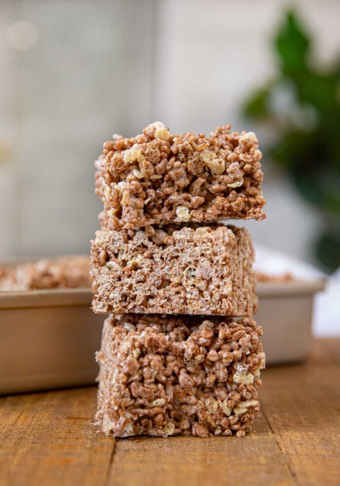 Chocolate Rice Krispies in stack