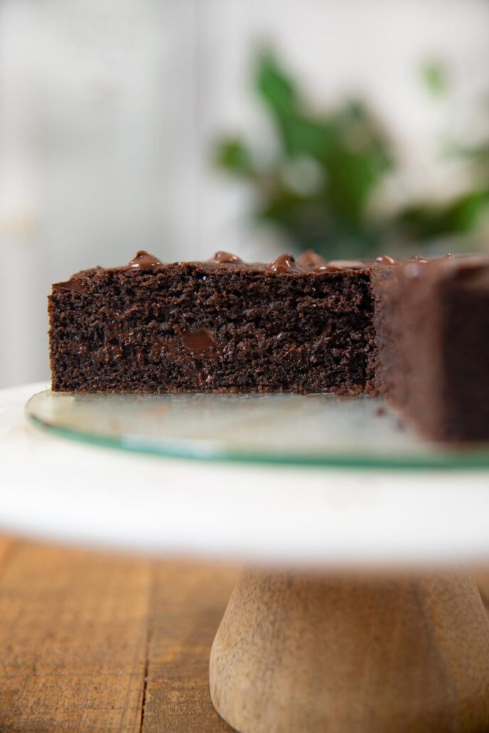 Chocolate Yogurt Cake on cake stand