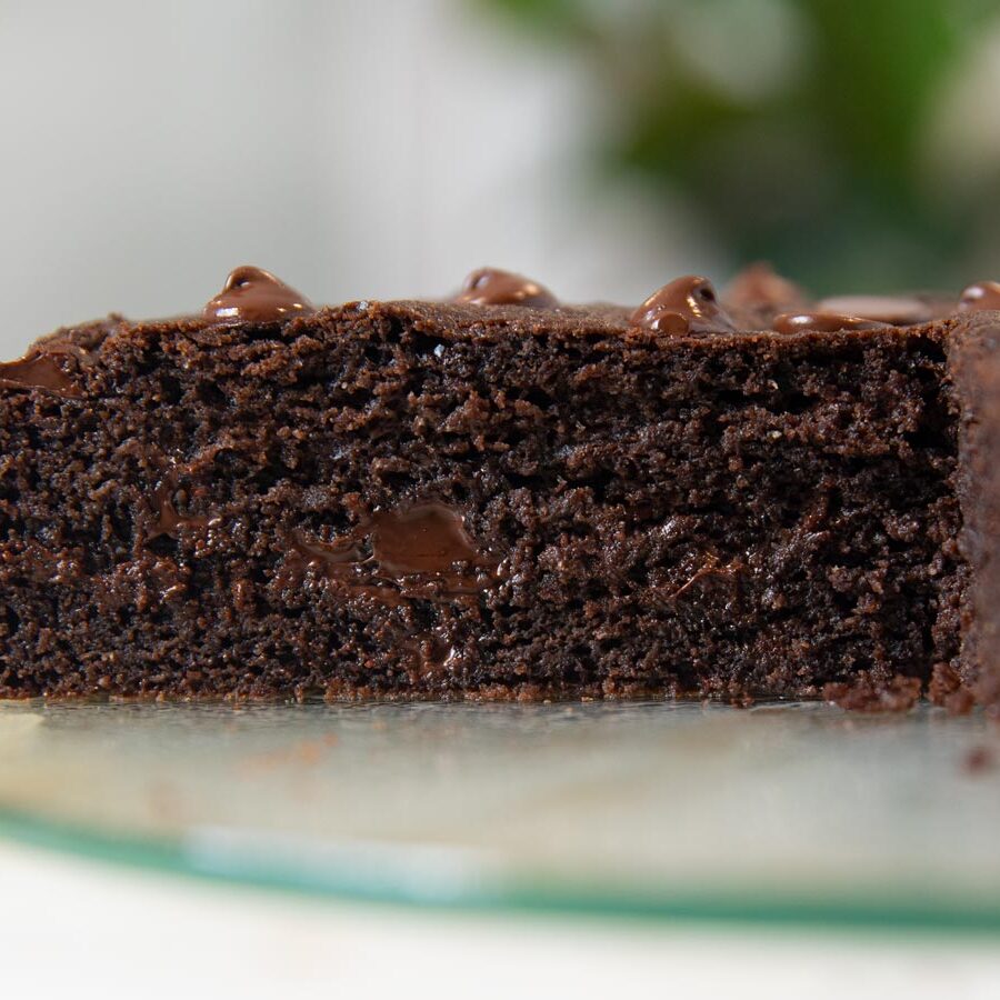 Chocolate Yogurt Cake on cake stand