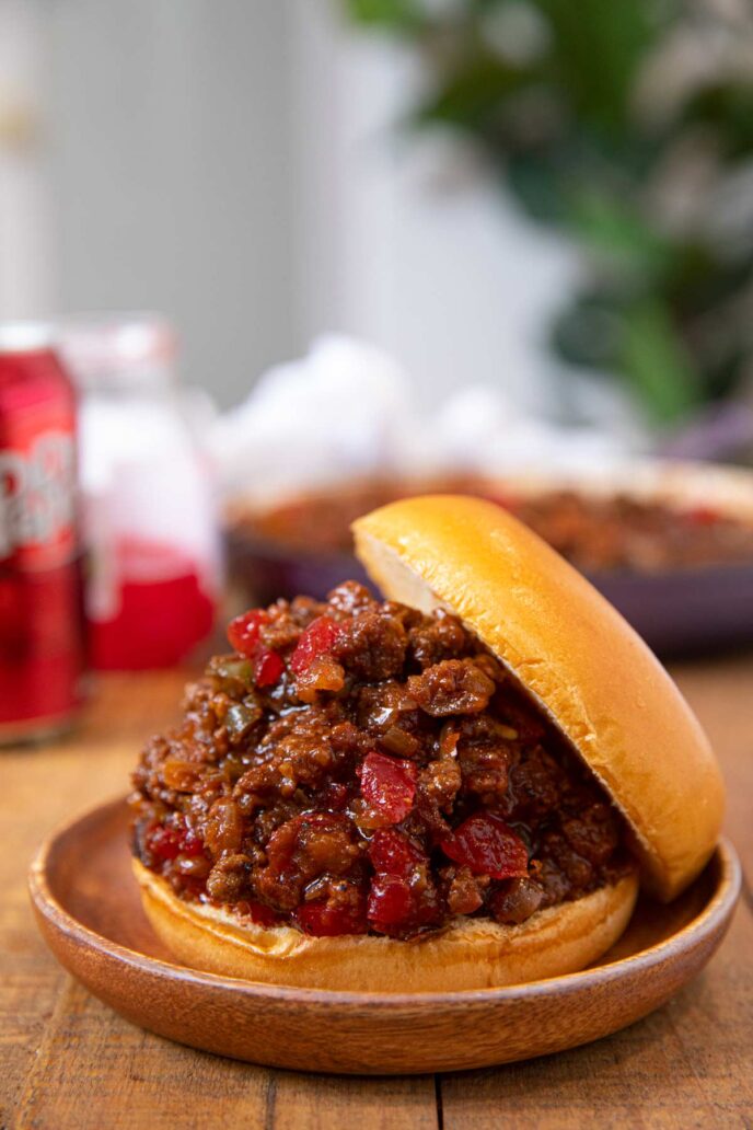 Dr. Pepper BBQ Sloppy Joes sandwich on plate