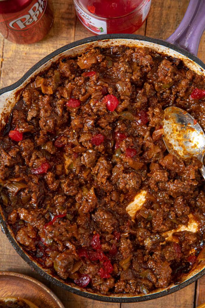 Dr. Pepper BBQ Sloppy Joes sandwich filling in pan