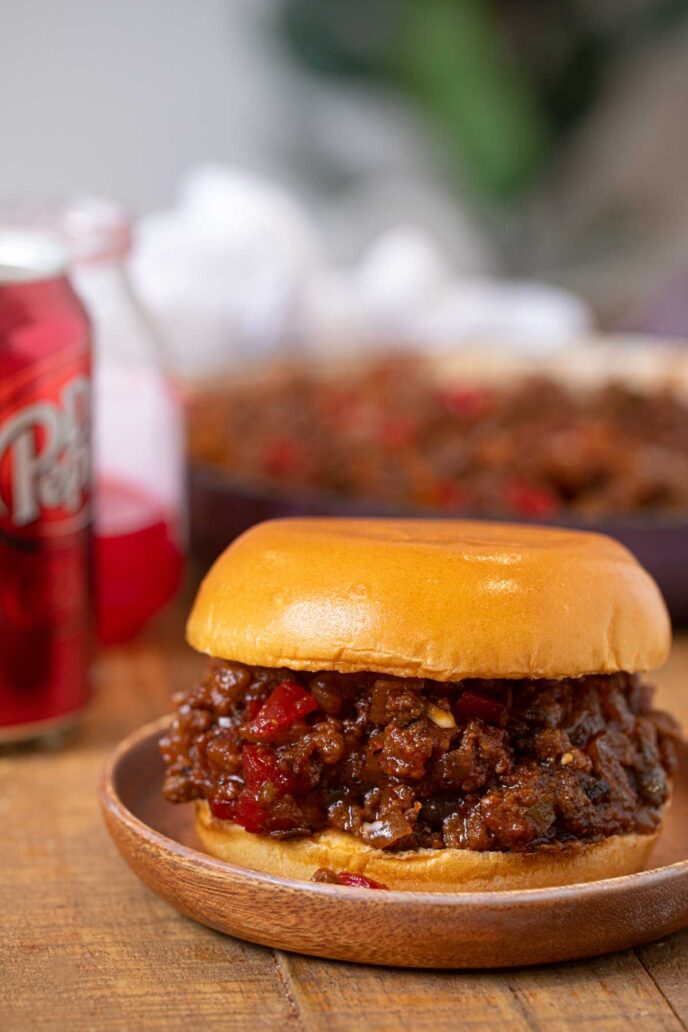 Dr. Pepper BBQ Sloppy Joes sandwich on plate