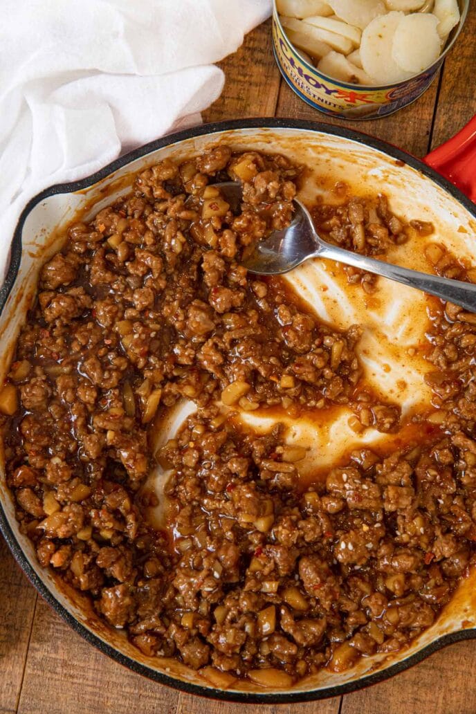 Ground General Tso's Chicken in skillet