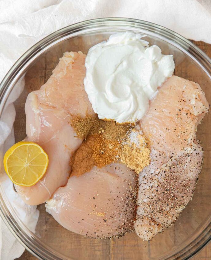 Indian Butter Chicken ingredients in bowl before mixing