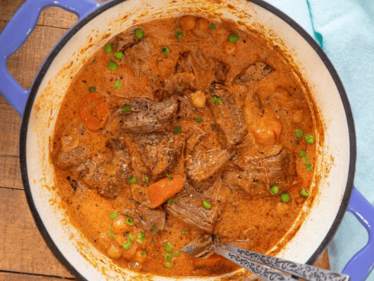 Cooked ingredients in dutch pot