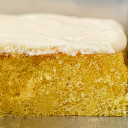 Lemon Sheet Cake cross section in baking pan