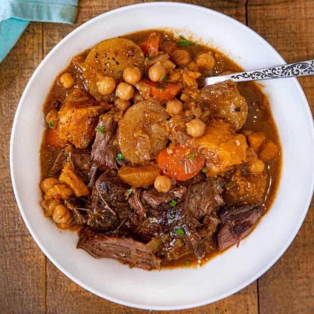 Moroccan Chickpea Pot Roast serving in bowl