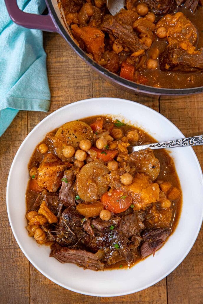 Moroccan Chickpea Pot Roast serving in bowl