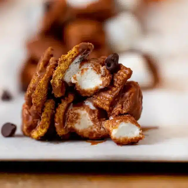 cookie with marshmallow and cereal covered in chocolate