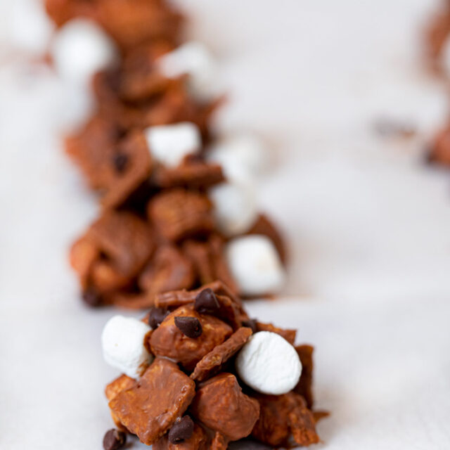 No-Bake S'mores Cookies in a line on parchment paper