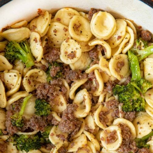 Orecchiette with Sausage and Broccoli in bowl
