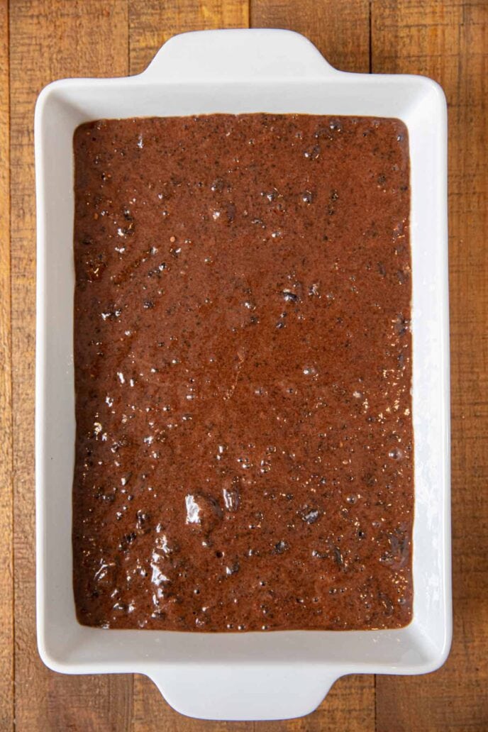 Oreo Cobbler in baking dish before cooking