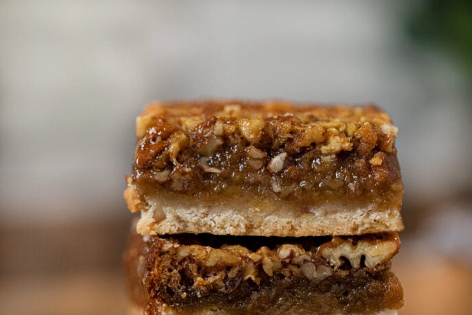 Pecan Pie Bars in stack