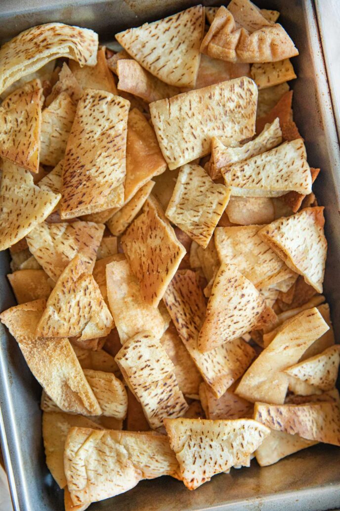 Cut Up Pita Chips in baking pan