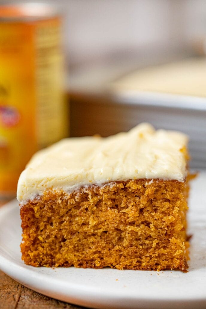 Pumpkin Sheet Cake slice on plate