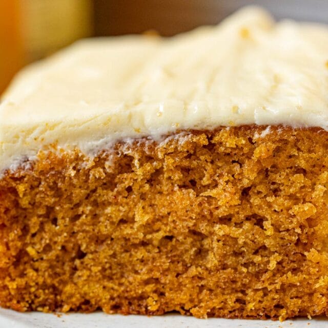 Pumpkin Sheet Cake slice on plate