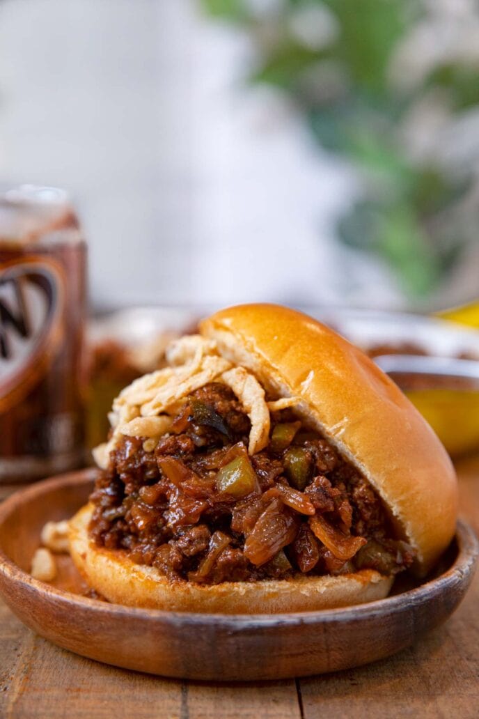 Root Beer Sloppy Joes sandwich on plate