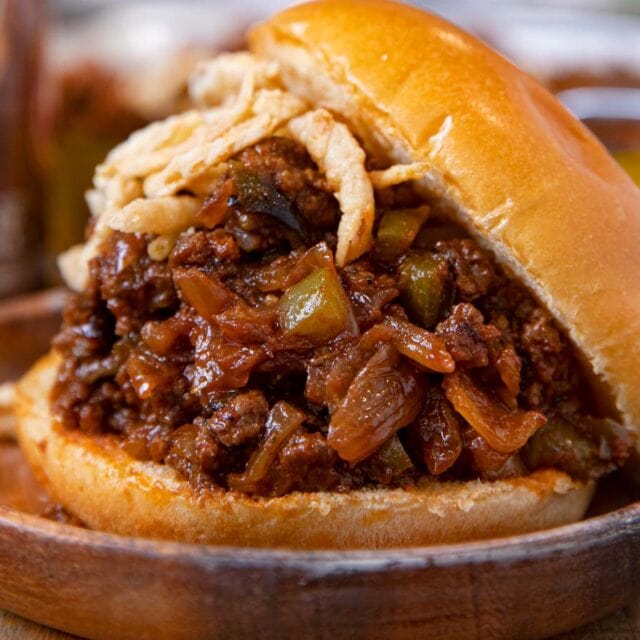 Root Beer Sloppy Joes sandwich on plate