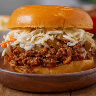 sloppy joe on wooden plate