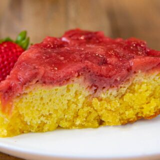 Strawberry Upside Down Cake slice on plate