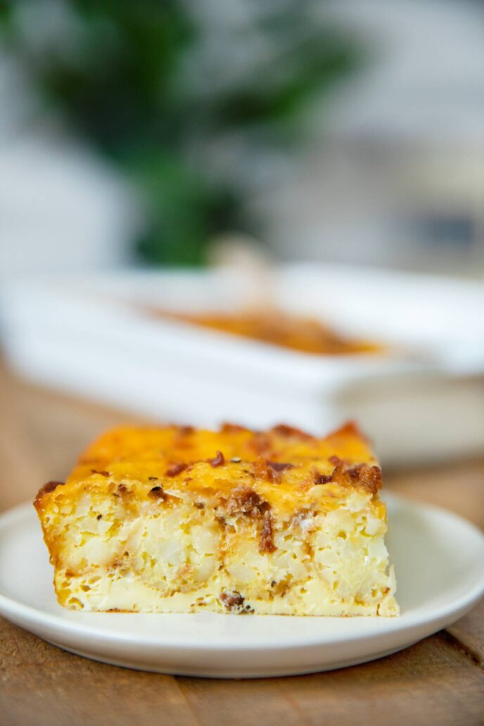 Tater Tot Breakfast Casserole portion on plate