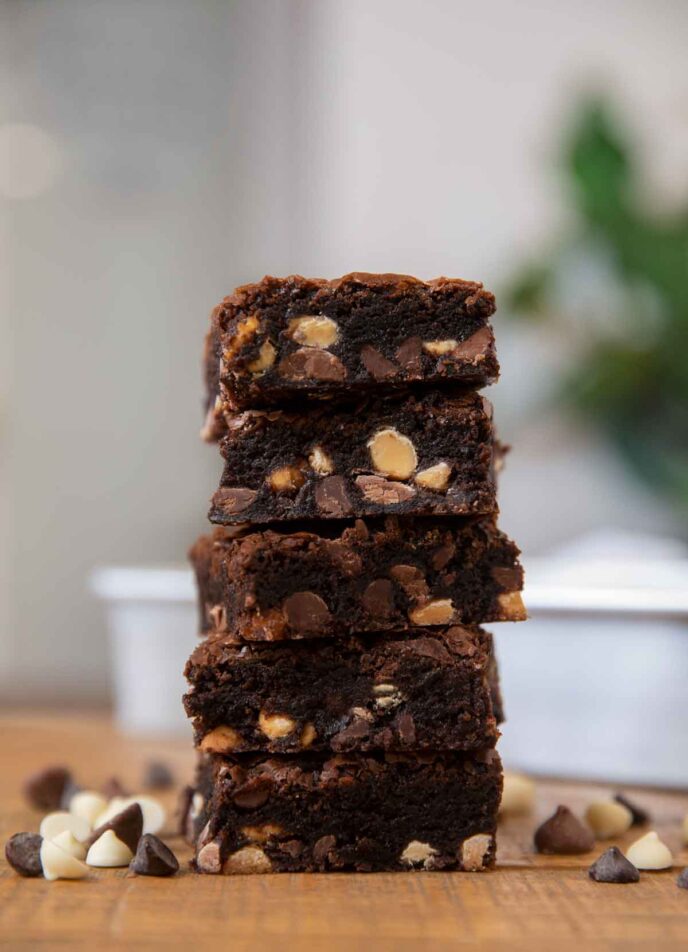 Triple Chocolate Brownies in stack