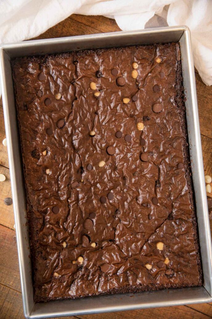 Triple Chocolate Brownies in baking pan