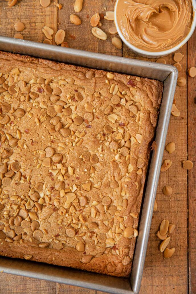 Ultimate Triple Peanut Blondies in baking dish