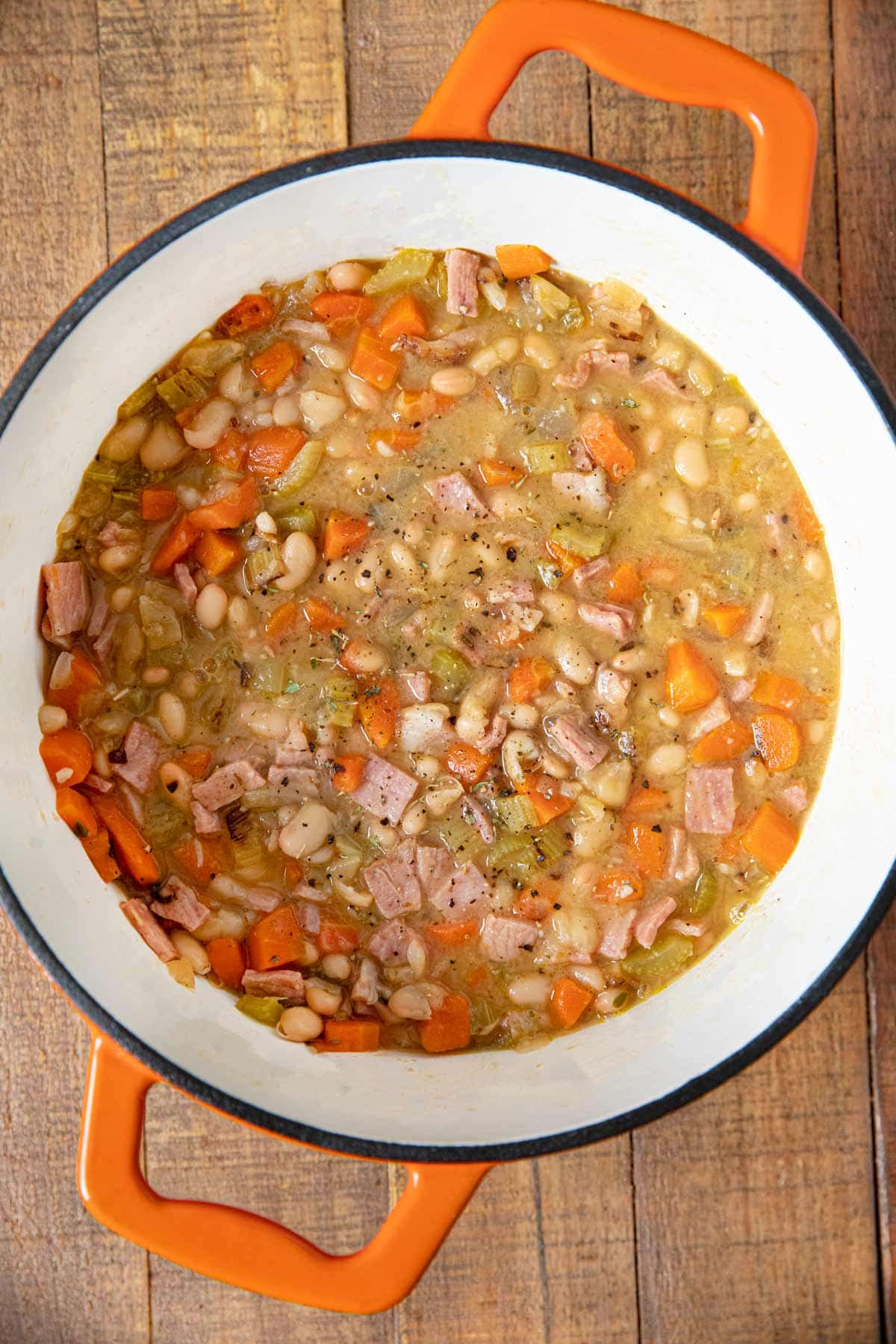 Ham and Bean Soup in orange pot