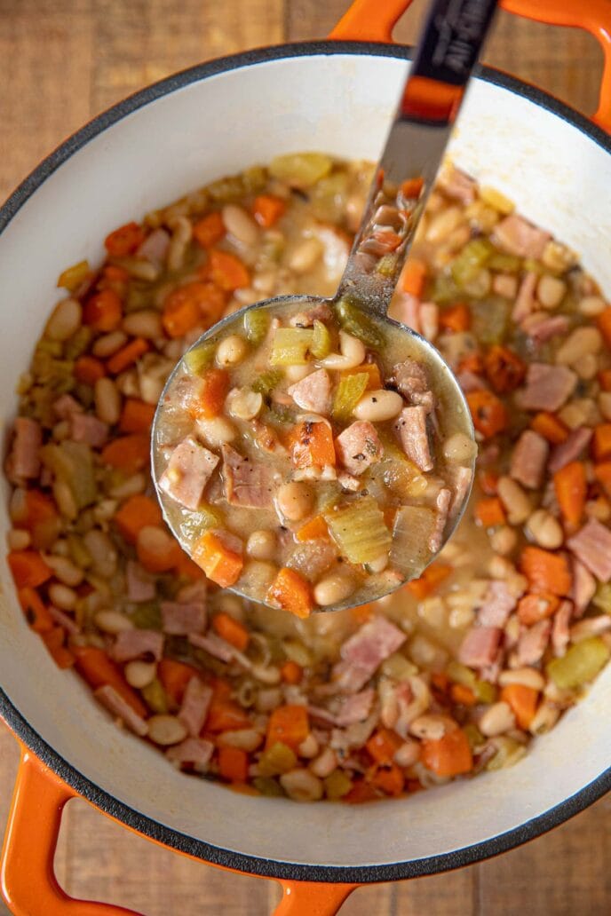 Ham and Bean Soup in in ladle