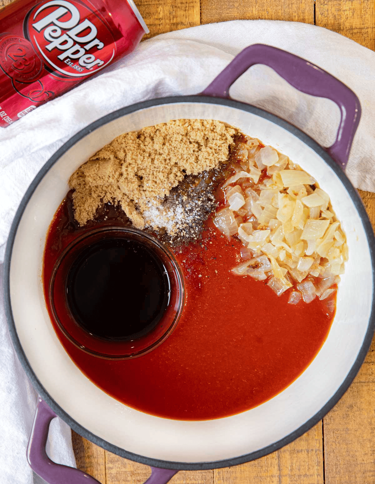 Ingredients for homemade sauce unmixed in a pot