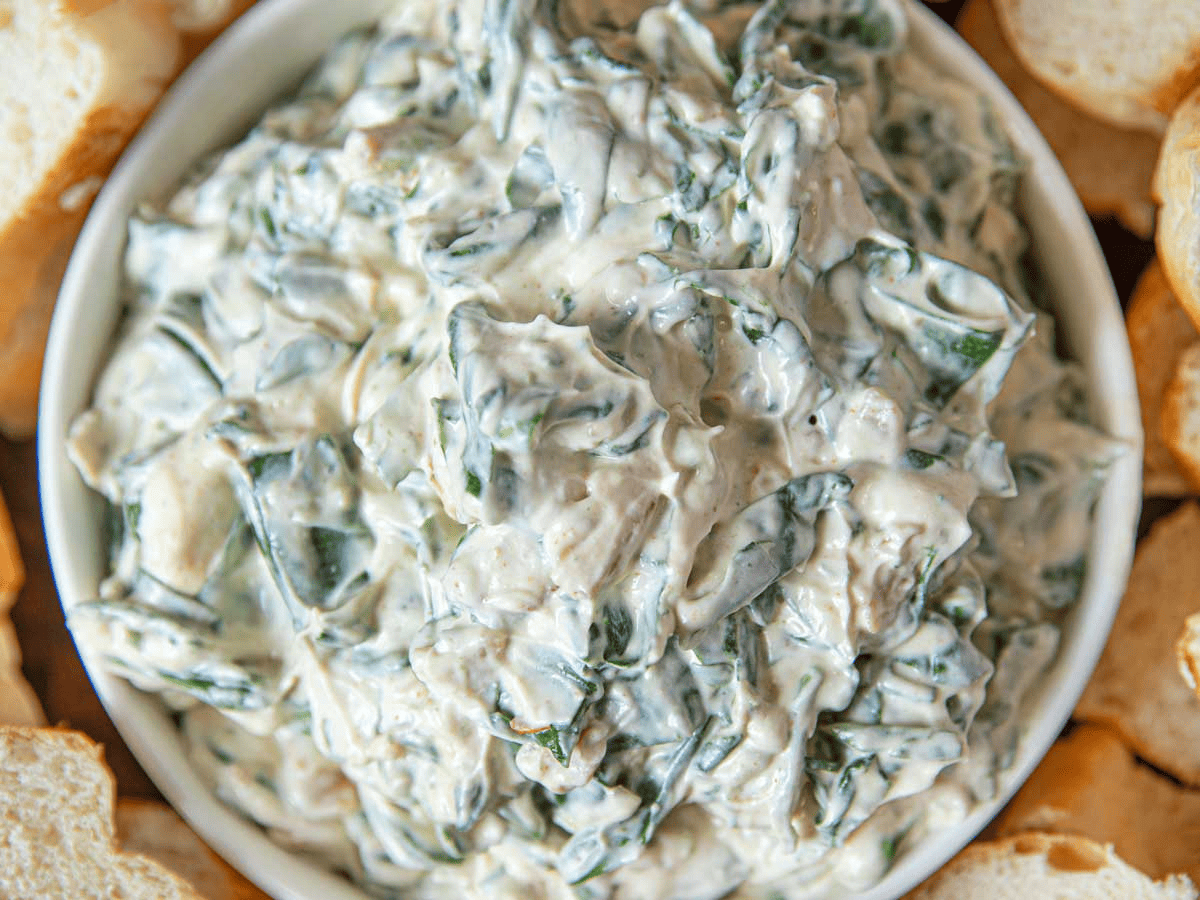 Close up of party dip in a white bowl