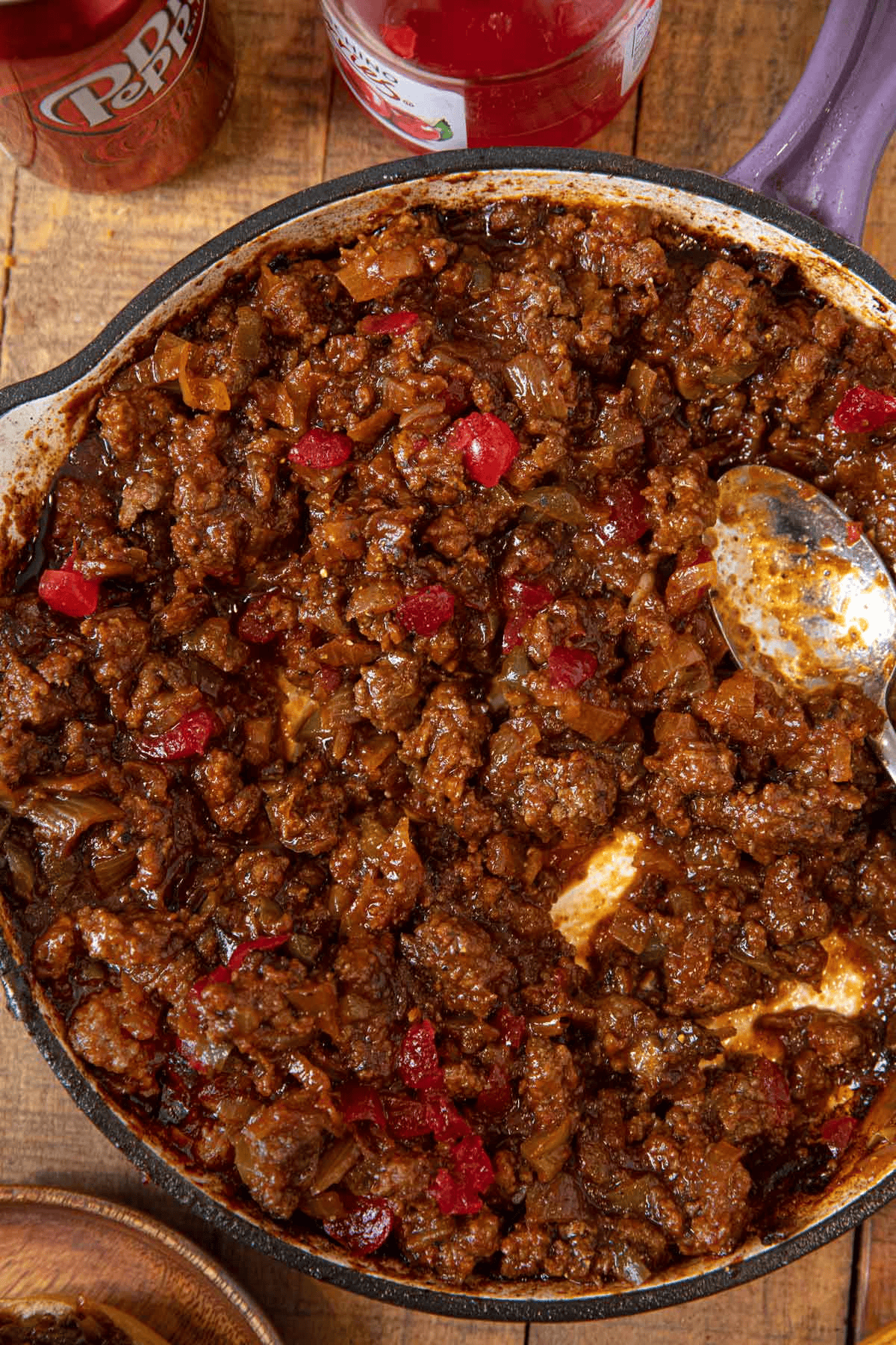 Spoon in a finished ground beef mixture